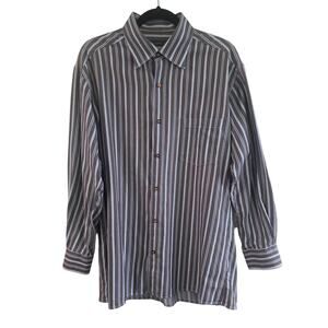 Ermenegildo Zegna Dress Shirt Men's XL Brown Blue Stripe 100% Cotton Business